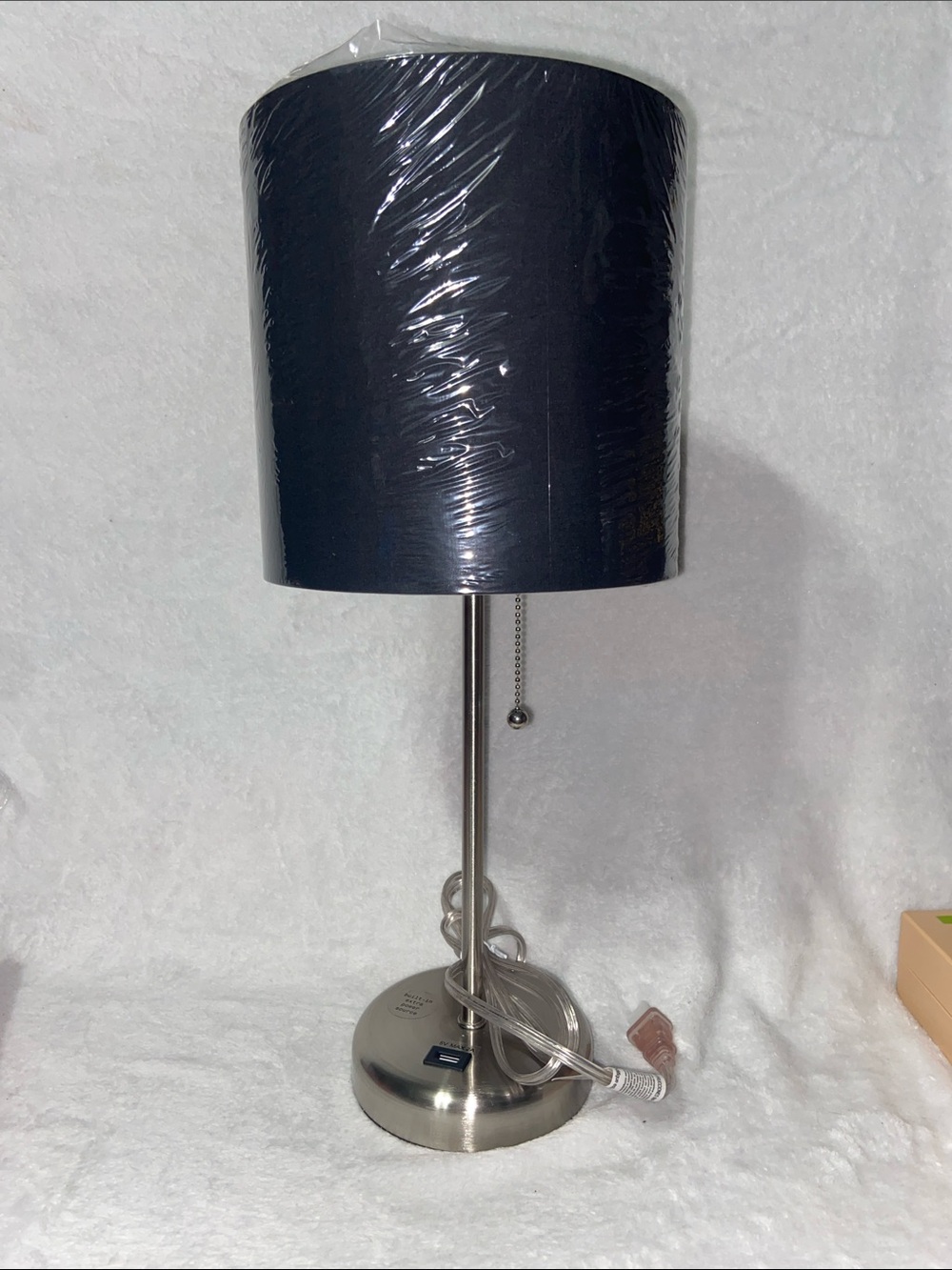 Navy Blue Drum Shade Table Lamp with Pull Chain
